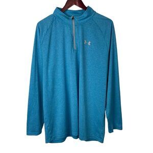 Under Armour HeatGear Tech 1/4 Zip Pullover Men 2XL Heathered Blue Shirt Sweater